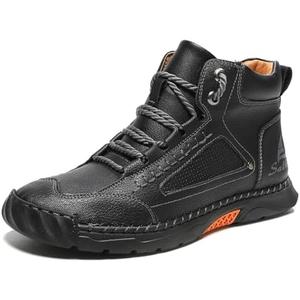 Mens Orthopedic Comfortable Handmade Boots Casual Mid Top Walking Driving Shoes Waterproof Arch Support Spacious Toe Box Outdoor Leather Shoes (11, Black)