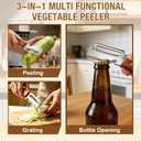 Multifunctional Vegetable Peeler 3-in-1, Julienne Peeler, Fruit Peeler Knife with Ergonomic Wood Handle, Stainless Steel Blade for Efficient Peeling, Grating & Slicing2PCS)