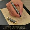 BEILUNER Ballpoint Pens, Stunning Grey Chrome Metal Pen with Golden Trim, Fancy Ball Pen Gift Set for Men & Women, Professional, Executive, Office,Journal Pens-Gift Box with 0.5mm Black Extra Refill