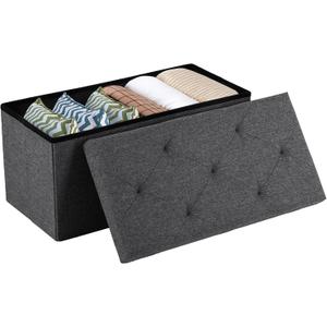 Sweetcrispy 30 Inch Folding Storage Ottoman Bench, Ottoman with Storage | Large Hidden Storage Chest with Padded Seat, Foot Rest Stool, End of Bed Bench for Bedroom, Living Room, Linen Fabric, Gray, 15"D x 30"W x 15"H