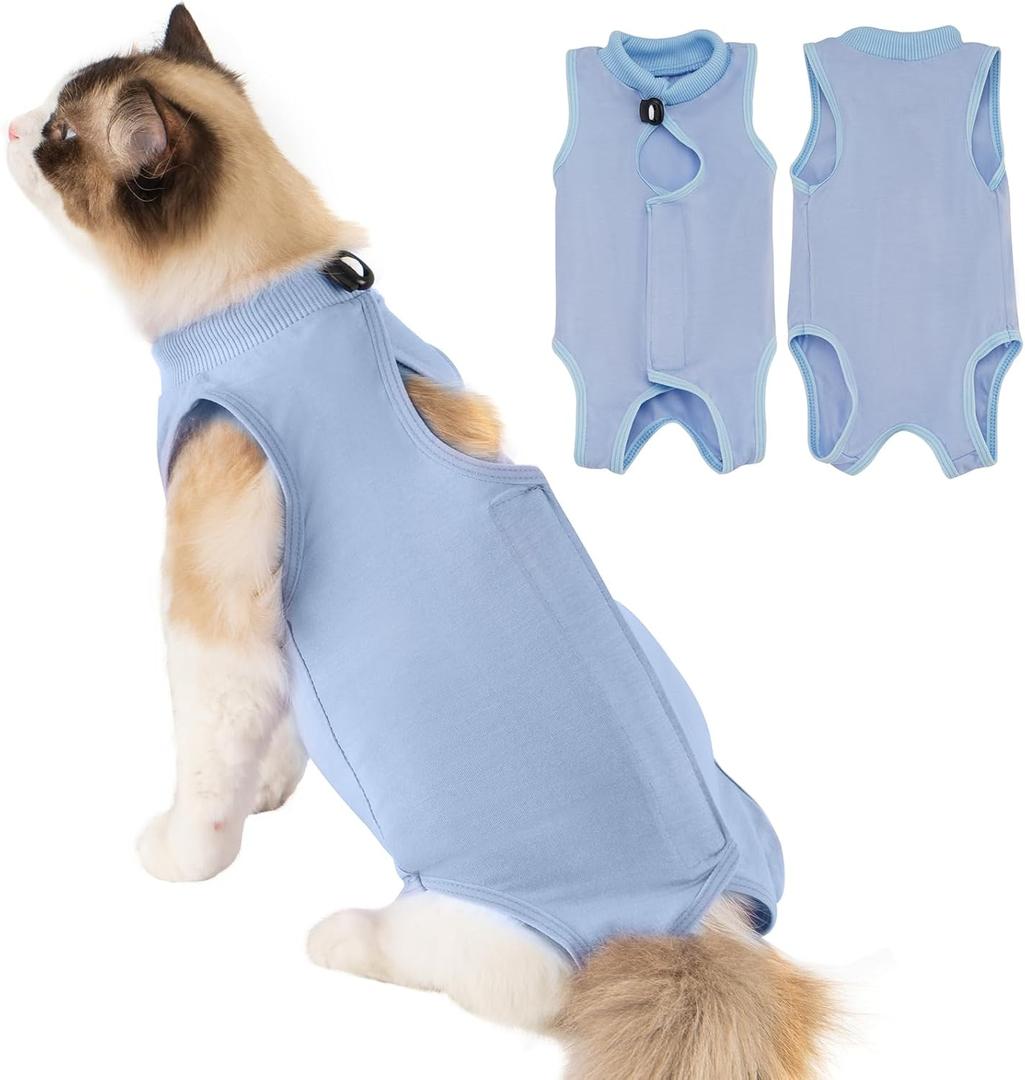 Avont Cat Recovery Suit Post-Surgery Onesie, Breathable Cone-of-Shame Alternative Bodysuit for Spayed Female Kittens, Skin Abdonminal Wound Care -Blue(S)
