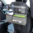 Leather Car Seat Back Organizer with Tissue Holder, Water Bottle Holder, Phone Holder for Road Trips. (Gray)