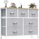 OLIXIS 7 Drawers Dresser for Bedroom, Fabric Storage Tower for Living Room, Entryway - Sturdy Steel Frame, Wooden Top and Easy Pull Fabric Bins, Closet Chests Organizer for Clothes,Light Gray