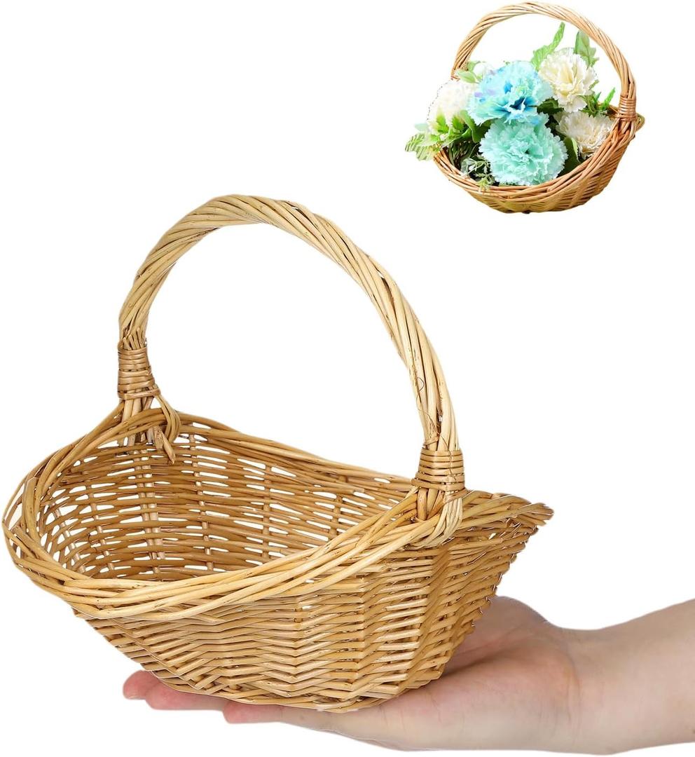 Toddmomy Portable Woven Picnic Basket with Handle Handcrafted Rattan Storage Basket for Camping Outdoor Picnics Family Gatherings and Home Decoration(8.65X7.07X6.68in)