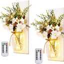 Rustic Wall Sconces Mason Jar Sconces Handmade Wall Art Hanging Design with Remote Control LED Fairy Lights and White Peony, Christmas Decor Gifts Farmhouse Home Decor Living Room Lights Set of Two