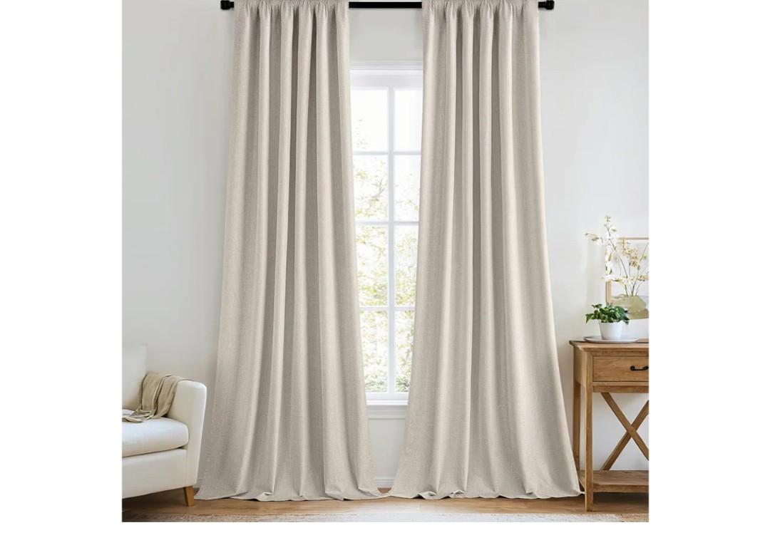 MIULEE  Curtains 108 Inch Long 2 Panels Set for Bedroom, Thick Luxury Faux Linen Black Out Curtain Room Darkening Back Tab Pleat Window Textured Drapes with Hooks for Living Room, Beige