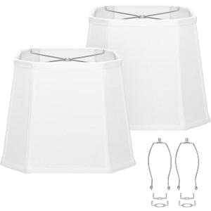 White Lamp Shades Set of 2, 10.5" x 10"x 13" Rectangle Cut Corner Medium Lampshades Natural Linen Hand Crafted, Include 2 Pack Lamp Harps, Suitable for E26 Base and Saddle Base, Easy Assembly Required