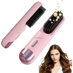 2Pcs Numoya GoBrush Pro 2025 Hair Straightener Brush for Short Hair, Portable Travel Straightener, 4 Temps Fast Heating MCH Ceramic, Smooth Frizz Styling Tool (1pcs)