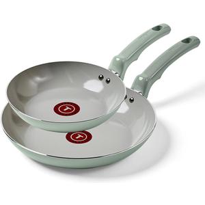 T-Fal Refresh Ceramic Nonstick Frying Pan 2-Pc Set, 8" & 10", Oven Broiler Safe up to 350F Cookware, Ceramic Frying Pan Skillet, Pots & Pans, Mint Green