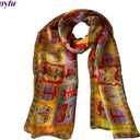 Silk Scarves Women's%100 Mulberry Silk Scarves Pure Silk Long Cat Printed Scarf Head Scarf Headbands Scarves Art Print (Yellow)