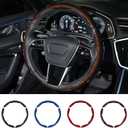 Hiseanllo Carbon Fiber Steering Wheel Cover 3PCS Set – Anti-Slip, Scratch-Resistant, Universal Fit for 14–16 Inch Wheels – Interior Car Accessories for Cars, SUVs, Trucks (Brown)