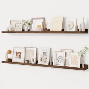 Dreamland Picture Ledge Shelf for Wall, Floating Shelves Set of 2, 48 Inch Long Floating Shelves with Lip for Living Room, Bedroom, Bathroom, Kitchen, Walnut