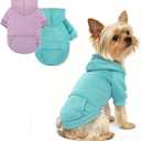 2 Pieces Dog Hoodies for Small Dogs, Cute XXS Dog Sweaters with Hood, Classic Puppy Sweatshirt with Pockets, Winter Pet Clothes with Fleece Lined, for Tiny Doggie Like Chihuahua Yorkie, Blue Purple (Lavender+Cadet Blue)
