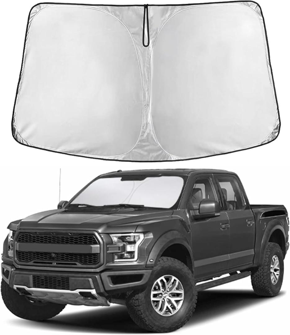 EcoNour Windshield Sunshade Compatible for Ford F150 2015-2018 2019 2020, Sun Visor for Front Windshield & Window Sun Shade Cover, UV Heat Blocker & Protector, Car Accessories