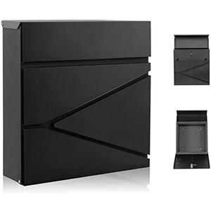 YOOBOX Wall-Mount Mailbox for House Outside, Security Key Drop Box with Lock and Keys, Locking Postbox, Steel Metal Rust-Proof Mail Box, 11.02 x 11.02 x 4.33 Inch, Black, MD021