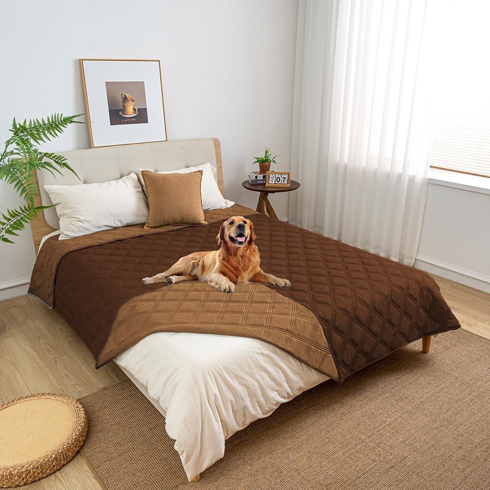 fuguitex Waterproof Dog Blanket Reversible for Small Dogs Resistant Leakproof Washable Couch Cushion Bed Protector Cover for Indoor Furniture Pet Friendly82"*82",Brown+Chocolate