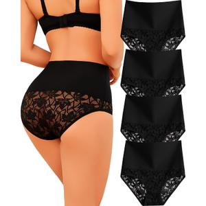 Shapewear for Women Tummy Control High Waisted Seamless Womens Underwear 4-Pack Sexy Lace Plus Size Panties, 3XL