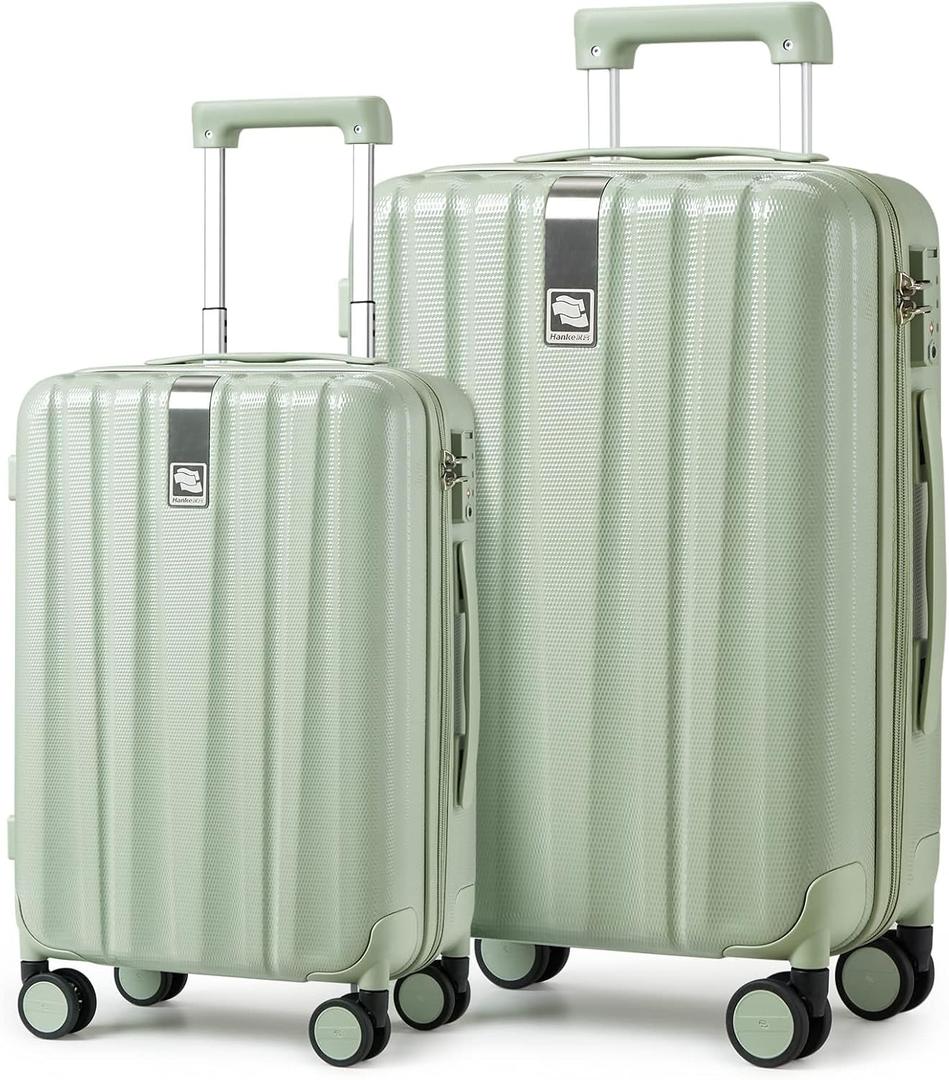 Hanke Luggage Sets 2 piece Carry On Luggage with Wheels PC Hard Shell Suitcases Lightweight Checked Travel Luggage Large Travel Suitcase Woman Men 20/29 Inch(Bamboo Green)