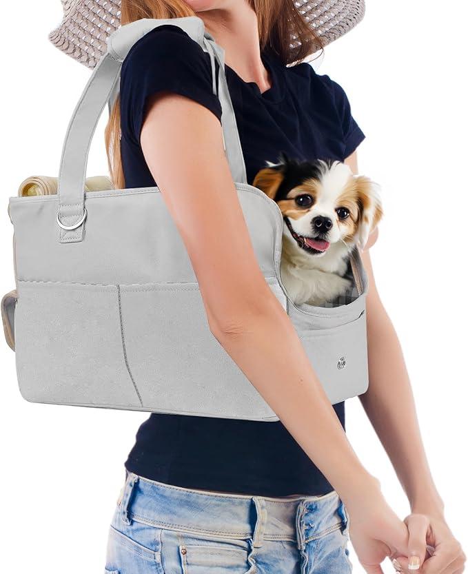 Dog Carriers for Small Dogs, Dog Purse Carrier for Small Dogs, Soft-Sided Dog Carrier Airline Approved, Dog Tote Bag with Six Pockets, Oxford Cotton Bag for Puppy Kitten, Grey