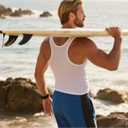 Men's Ribbed Tank Tops Knit Casual Sleeveless Workout Muscle T Shirt Gym Undershirts Beach Tank (White)