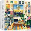 PICKFORU Cat Cozy Puzzles for Adults 1000 Pieces, Colorful Kitty Living Room Art Plant Puzzle, Vintage Animal Book Kitten Challenging Difficult Puzzle for Adults