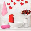 3 Pcs Valentine's Day Bathroom Hand Towel Cotton 3D Red and Pink Hearts Jacquard Weave Kitchen Towel 29x14 Inch Bath Decor Married Couple Gifts Anniversary Wedding Decoration