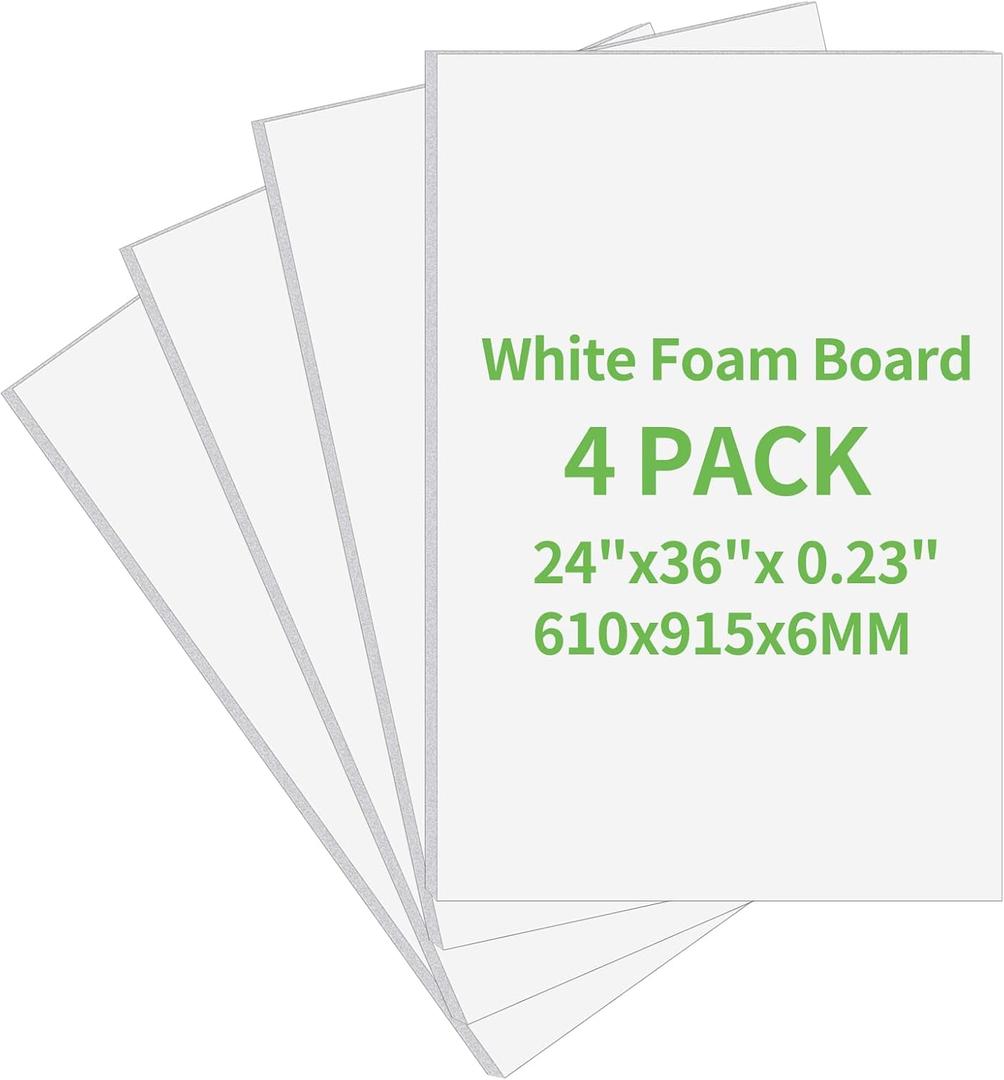 TFCaryi 4 Pack Foam Board 24"x36", 0.23 Inch Thickness Poster Board, Double-Sided Acid-Free Foam Core Board, Large Lightweight Polystyrene Board for Painting, Display, Craft & School Projects, White