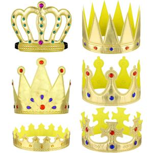 Jspupifip 6 Piece Birthday King Crowns, Kids Party King Queen Prince Princess Gold Crown Coronation Hat Cloth Halloween Nativity Costume Accessories Crown