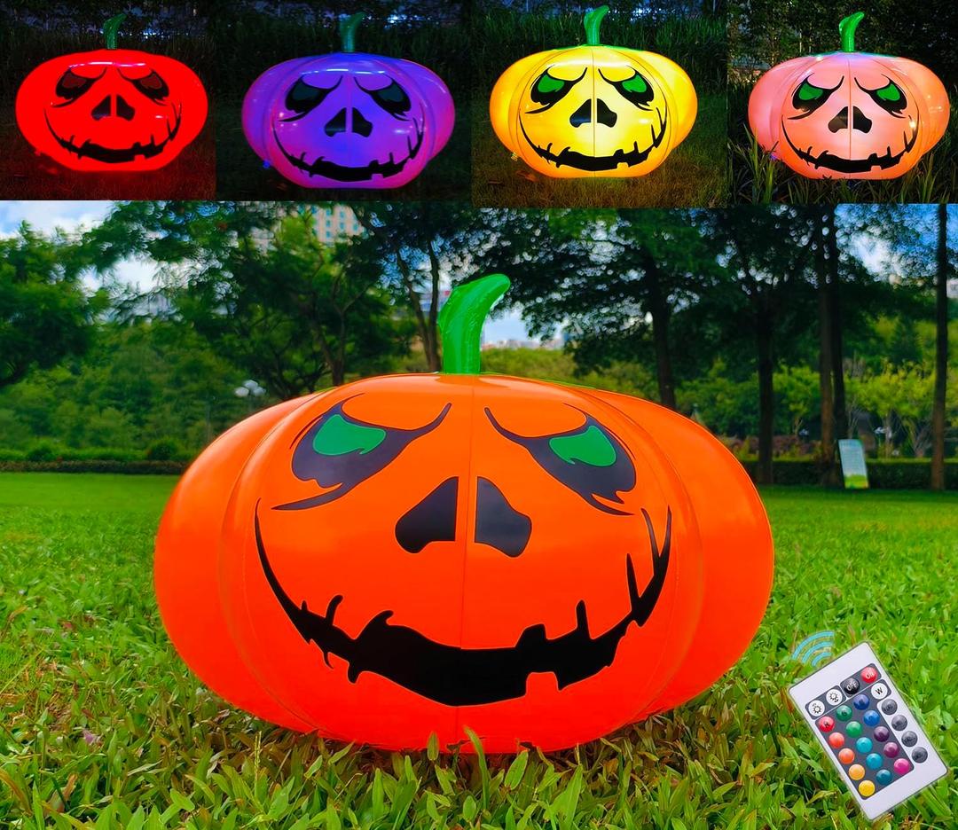 Thanksgiving Party Decorations Inflatable Pumpkin Shape Remote Control Led 23 Inches Pumpkin for Halloween Holiday Outdoor Yard Indoor Decorations with Waterproof Multicolor