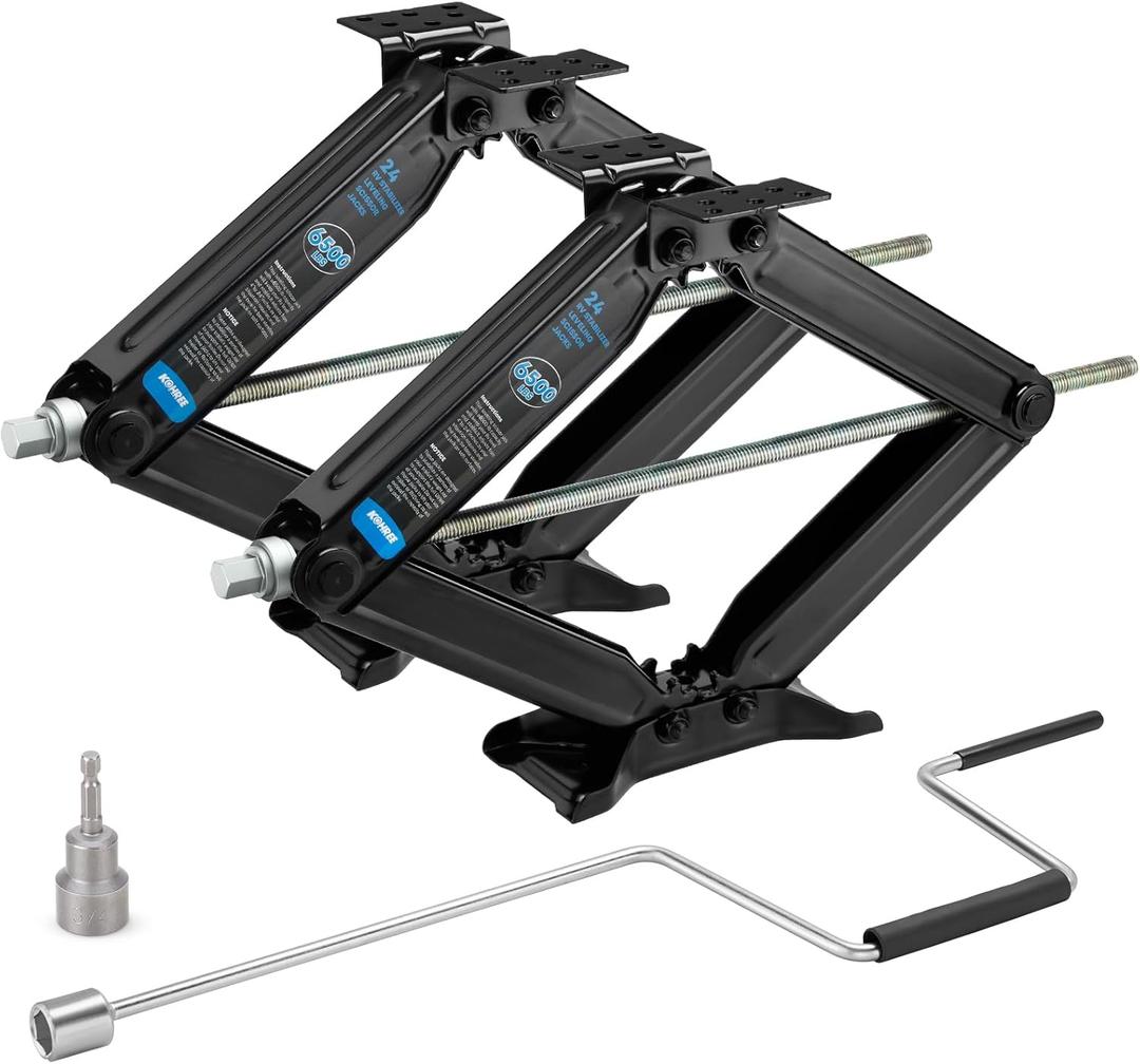 Kohree 6500lbs Heavy Duty RV Stabilizer Jacks 2 Pack, 24 Inch Leveling Scissor Jack for Travel Trailer Camper, with Crank Handle and Drill Socket