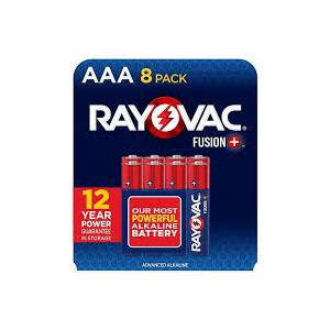 Rayovac Fusion AAA Batteries, Premium Alkaline Triple A Batteries (8 Battery Count) Red, Silver