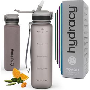 Hydracy Water Bottle with Time Marker -Large BPA Free Water Bottle & No Sweat Sleeve -Leak Proof Gym Bottle with Times to Drink - Ideal for Fitness Sports & Outdoors