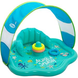 SwimSchool Infant Baby Pool Floats, Free Swimming, Super Buoyant Ages 6-24 Months Multiple Colors/Styles Adjustable Canopies and Seats, Splash & Play Baby Floaties, Splash Mat W/Backrest With Canopy