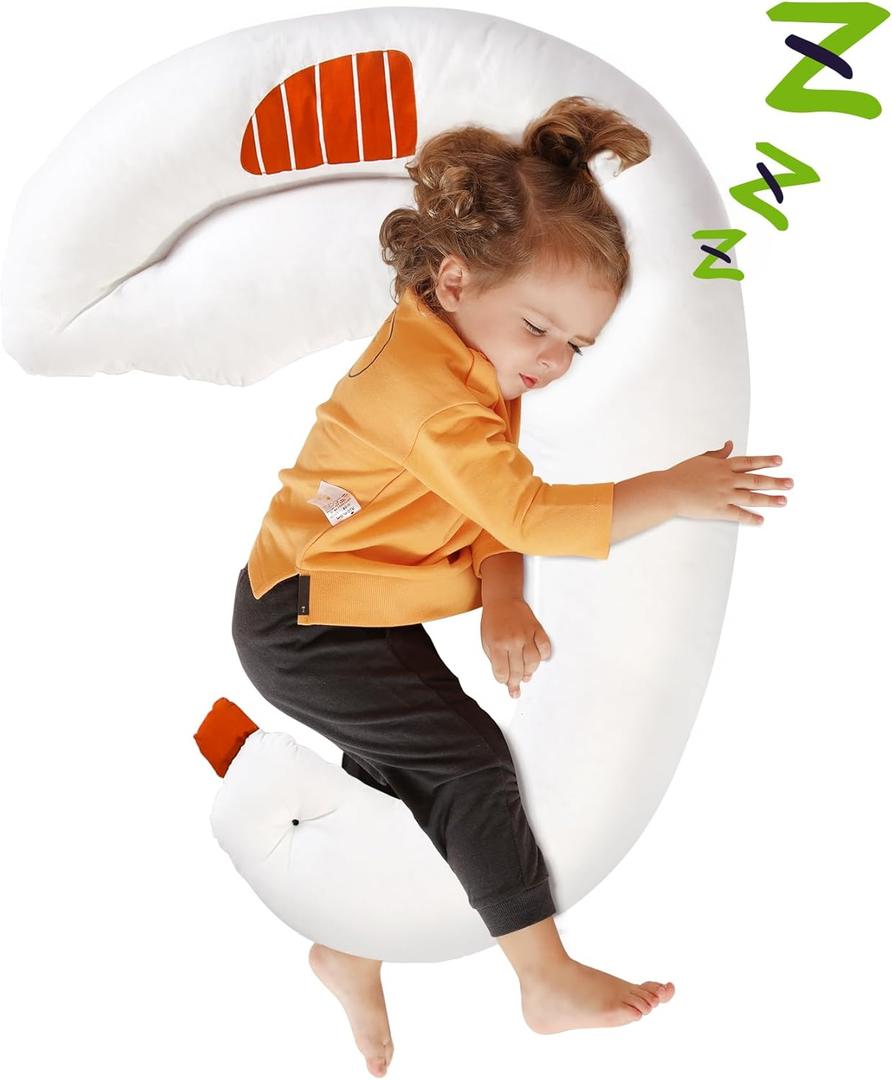 Choc chick Curve Long Kids Body Pillow,36X27inches Swans Shape Soft Child Hug Sleep Toddler Pillow,Hand Washable 100% Organic Cotton Pillowcase Toddler Pillows for Sleeping