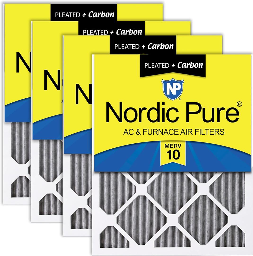 Nordic Pure 14x25x1 (13_1/2 x 24_1/2 x 3/4) Furnace Air Filters MERV 10 Pleated Plus Carbon 4 Pack