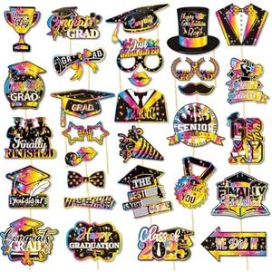 30Pcs Colorful Graduation Happy Decorations Photo Booth Props,Multi-Color Graduation Party Birthday Supplies