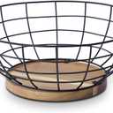 Fruit Basket Bowl for Kitchen Counter - Metal Basket with Acacia Wood BaseFruit and Vegetable Storage Basket (Single 12*12*4)