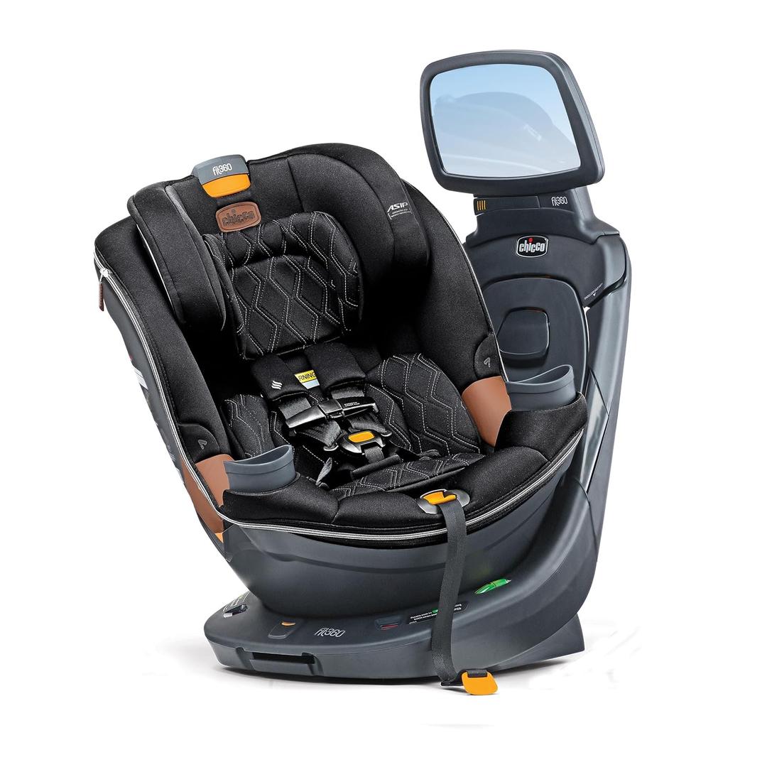 Chicco Fit360 Zip ClearTex Rotating Convertible Car Seat with Fit360 Mirror, 360 Degree Rotation for Rear-Facing and Forward-Facing Usage, Jet/Black