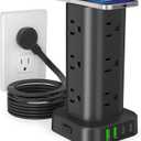 Power Strip Tower with Wireless Charger, Flat Plug Surge Protector Tower with 10FT Extension Cord, 12 AC Multiple Outlets, 4 USB (2 USB C),15W Wireless Charging Power Tower for Home Office Dorm, Black