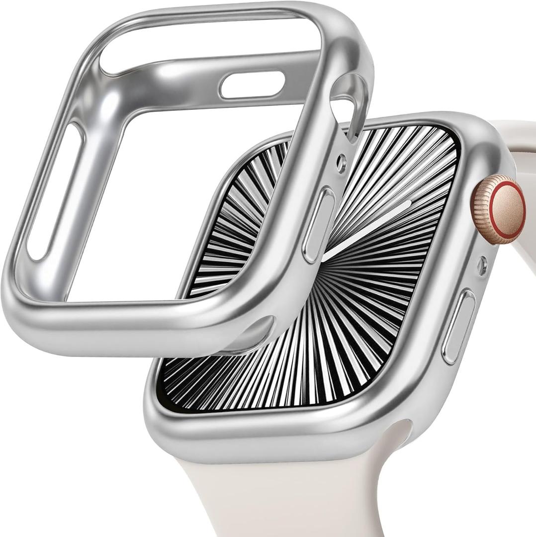 JR.DM 40mm Soft Flexible TPU Case Compatible for Apple Watch Series 6/5/4/SE Touchable Screen Lightweight Anti-Scratch All-Around Protector Thin Guard Shockproof Cover Shiny Bumper for iWatch, Silver