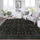 LIVEBOX Washable Area Rug 8x10 - Large Black Boho Living Room Rug Vintage Rugs for Bedroom, Non-Slip Retro Floral Carpet Print Distressed Accent Rugs for Dining Room Home Office