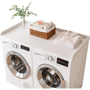 Memobarco Washer Dryer Countertop, 54" Width x 27.5" Depth Laundry Countertop Organization, Wooden Washer and Dryer Topper for Folding, Sorting & Ironing, Easy to Install, White, One Tier