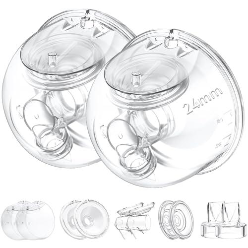 Two Full Milk Collector Cup Sets with 24mm Flange Compatible with Momcozy S12 Pro/S9 Pro Breast Pump, NOT for S9/S12, Replacement Pump Parts with Duckbill Valve, Flange, Diaphragm, Linker, Collector