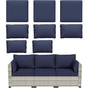 8 pcs Outdoor Cushion Slipcovers Outdoor Patio Cushions Covers Replacement Waterproof with Zipper w/3 Seat Cushion Covers and 5 Backrest Pillow Covers, Covers Only
