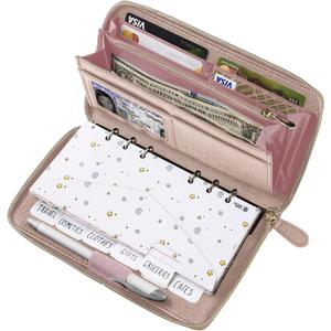 Cash Envelope Wallet Rose Gold All in One Budget System RFID Blocking with 12x Tabbed Cash Envelopes, 12x Monthly Budget Cards 1x Yearly Budget Planner Sheet Complete Money Organizer Set for Cash