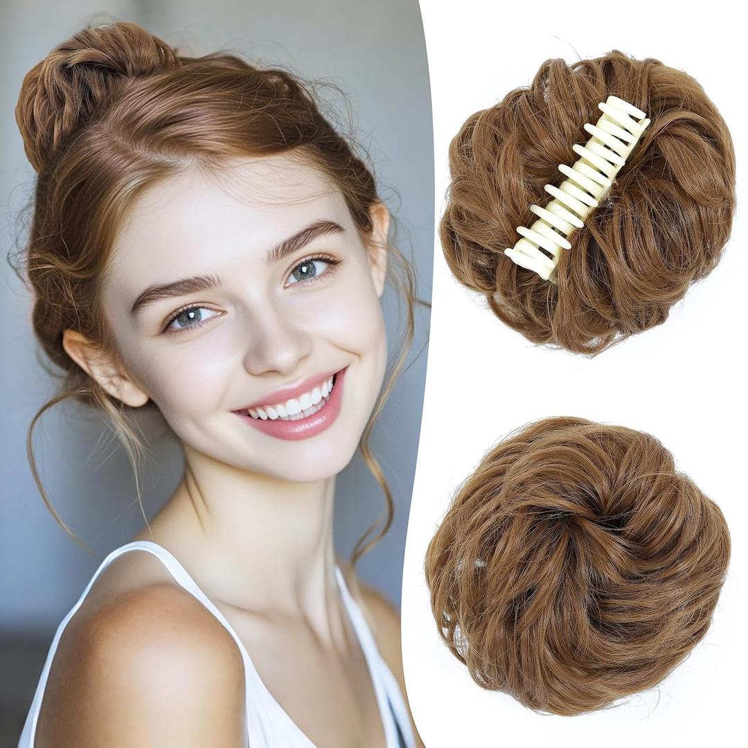 Messy Bun Hair Piece, Wavy Claw Clip Messy Bun Hair Clip, Synthetic Fake Buns Hairs Extensions, Soft hairs buns Hairpieces for Women Daily Wear (27#, 1 Count (Pack of 1))