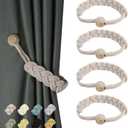 BEL AVENIR Curtain Tiebacks Magnetic Woven Curtain Holdback Drapery Tie-Back (Blush-4 Pack)