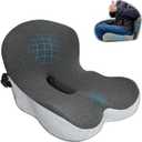 Memory Foam Seat Cushion, Office Chair Cushion with Lumbar Support for Back Pressure Relief, Car Seat Cushion with Adjustable Strap, Sciatica Pad Cushions for Car, Truck, Desk, Gaming Chair (Black + Grey)