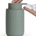 INGOFIN Ceramic Lotion Dispenser - 12oz Refillable Hand Soap Dispenser Bathroom, Modern Liquid Dispenser with Pump, Dish Dispenser for Kitchen, Matte Green