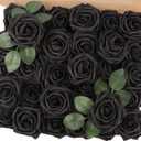 MACTING Black Roses Artificial Flowers 30PCS Real Touch Fake Flowers with Stem Foam Roses for DIY Wedding Bouquet Gifts Table Centerpieces Party Bridal Shower Home Mothers Day Decorations